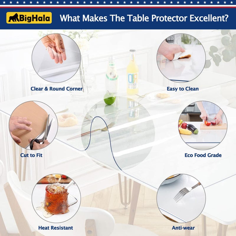 BigHala Table Protector Clear Vinyl Plastic Tablecloth Rectangle Wood Furniture Stain Protector Water Resistant Wipeable Cover Glass Top Coffee End Dining Table Protection Pad Polyester Eco PVC 30 x 60 inch - Image 4